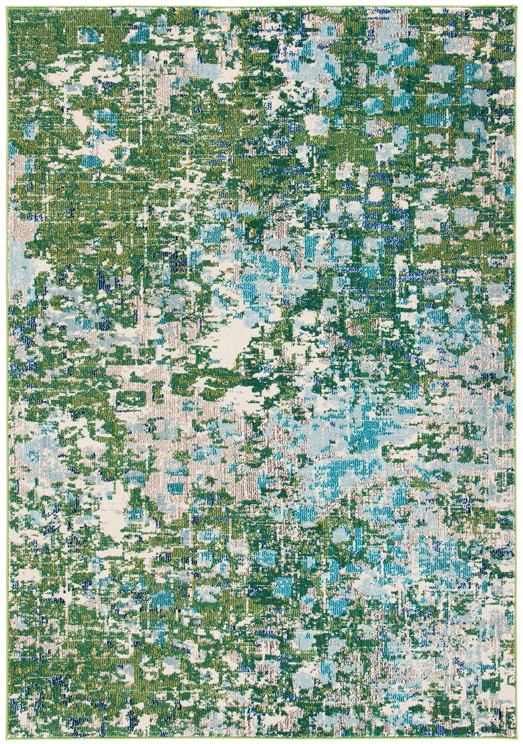 Safavieh Madison Collection Area Rug - 5'3'' X 7'6'', Green & Turquoise, Boho Abstract Distressed Design, Non-Shedding & Easy Ca